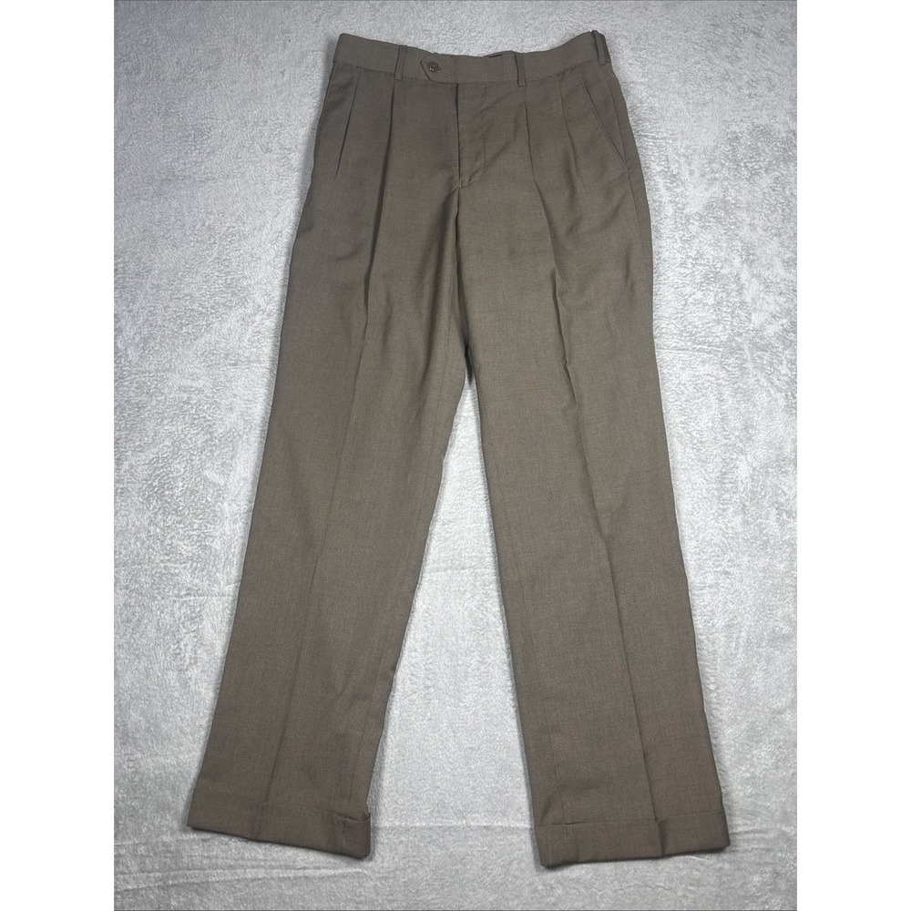 Tailored Culture Stafford Pleated Cuffed Brown Sharkskin Classic Fit Pants 32x32